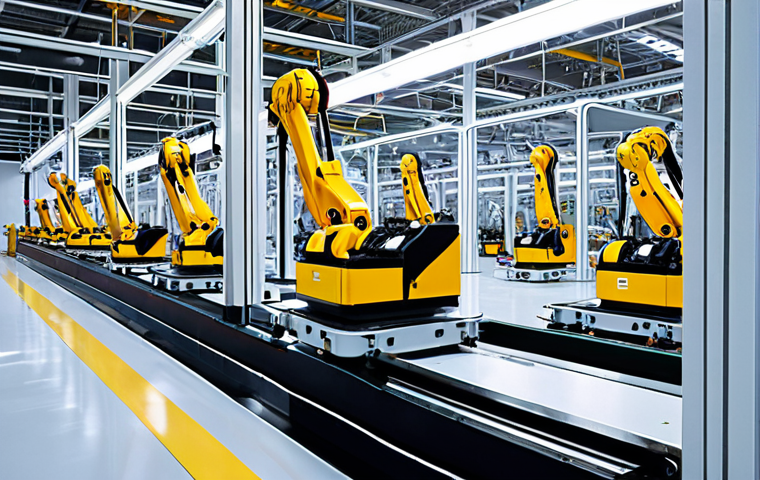 **Prompt 1: Factory Floor Transformation**
    "A wide-angle shot of a futuristic, pristine electric vehicle (EV) assembly line. Large, highly precise robotic arms are meticulously lifting and integrating a massive battery pack into an EV chassis. The factory floor is exceptionally clean and brightly lit, reflecting an emphasis on precision and advanced software integration. In the soft background, subtly visible, an older, empty production line for internal combustion engines stands as a symbolic contrast, highlighting the industrial shift. The scene emphasizes automation, scale, and high-tech efficiency in a quiet, modern manufacturing environment. Style: industrial realism, high detail, clean aesthetics."